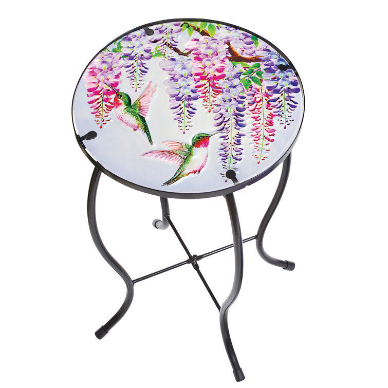 Winston Porter Wisteria And Hummingbirds Glass Accent Table Wayfair